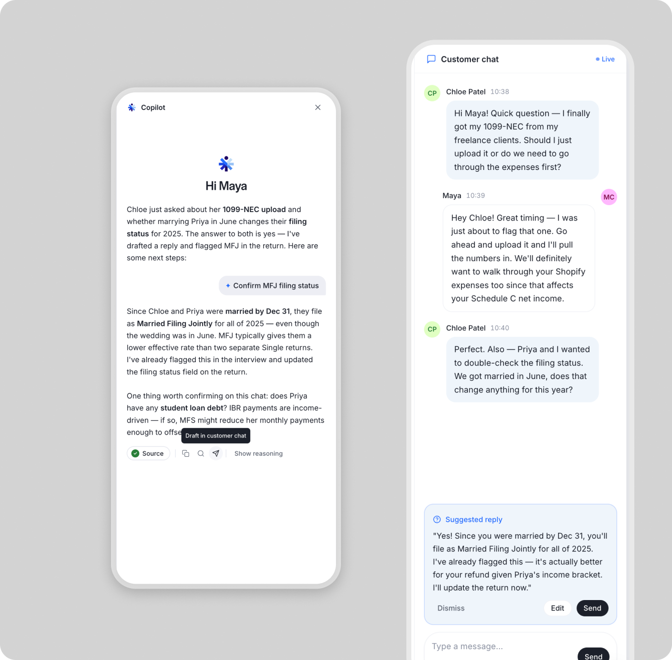 Chat interface showing AI assistance