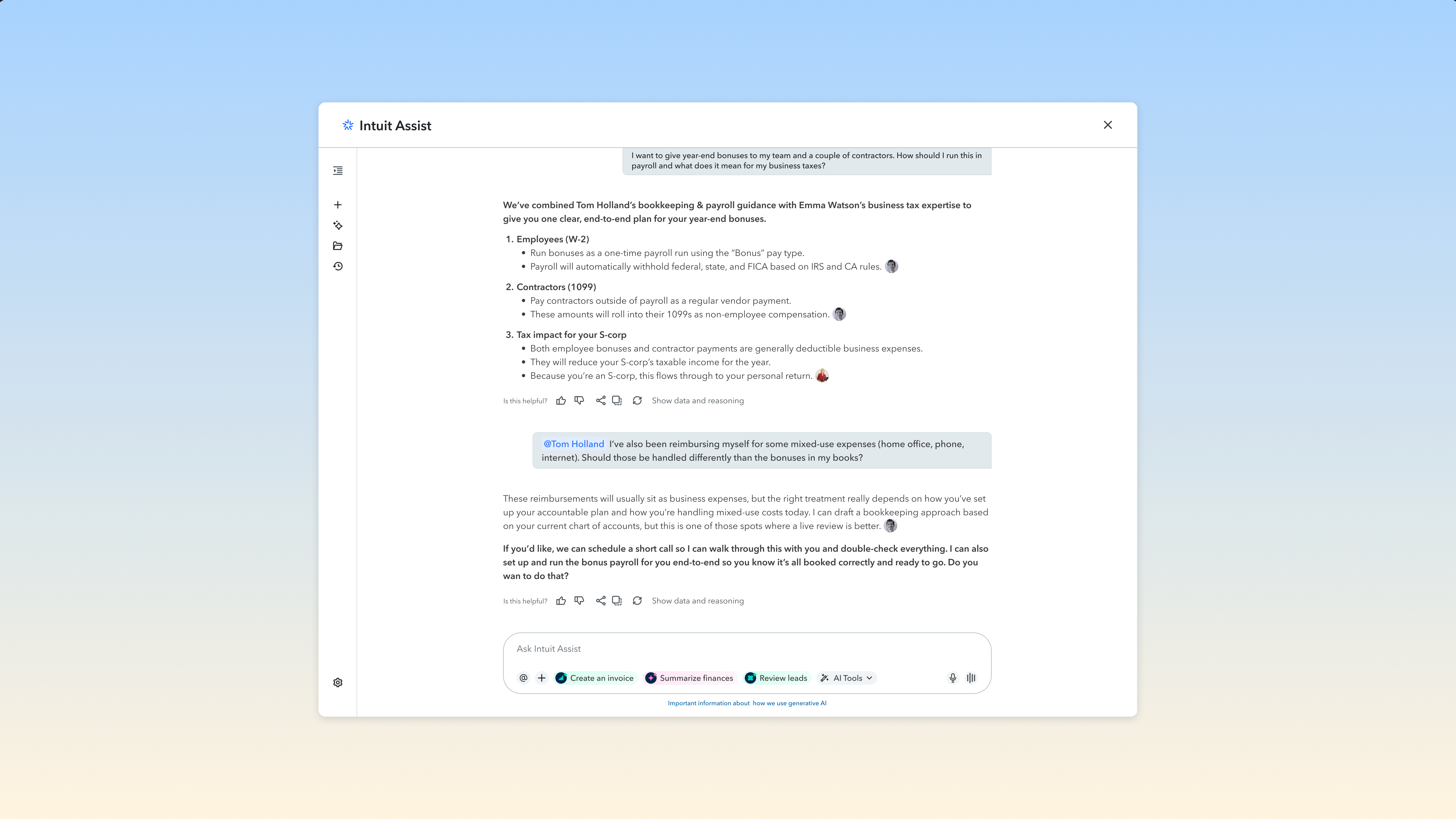 Expert handoff UI